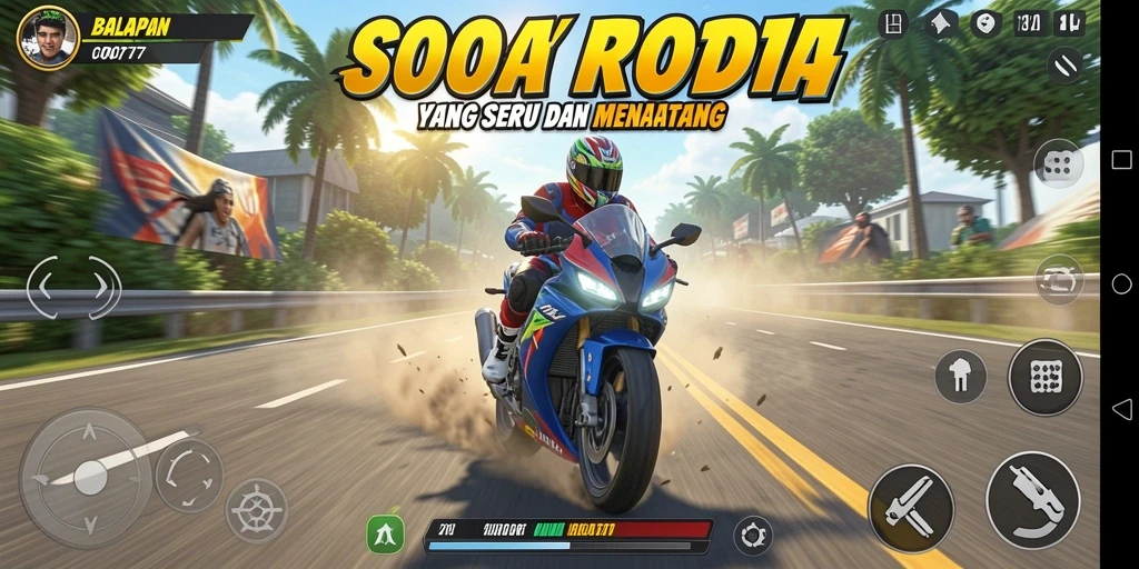 Tampilan gameplay C0077 yang seru dan menantang di trek balapan.
