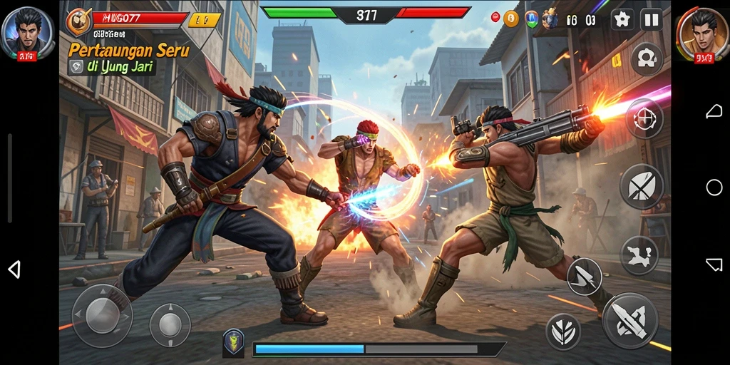 Tampilan gameplay HUGO77 yang penuh aksi dan strategi pertarungan.