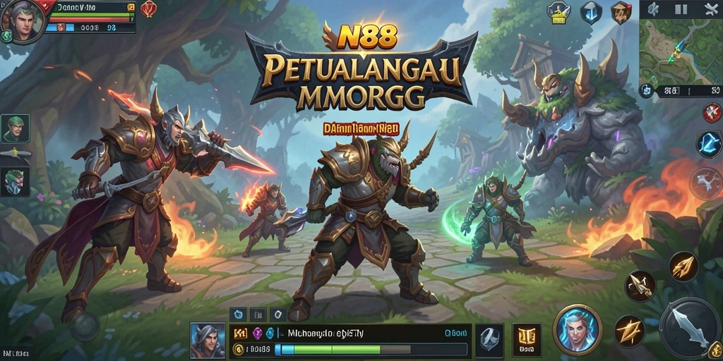 Screenshot IN88 yang menunjukkan pertempuran epik dalam dunia MMORPG.