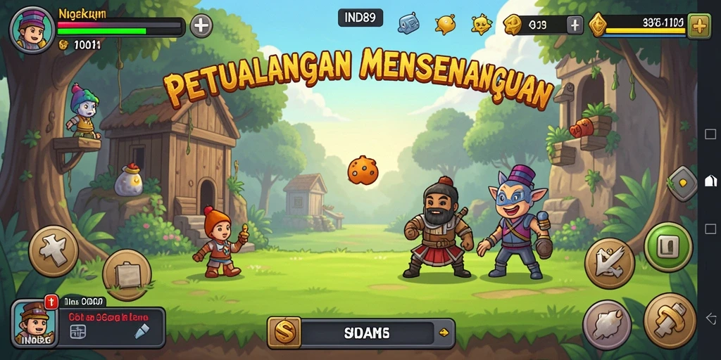 Tampilan gameplay <strong>IND89</strong> yang menunjukkan karakter meraih sumber daya secara otomatis.