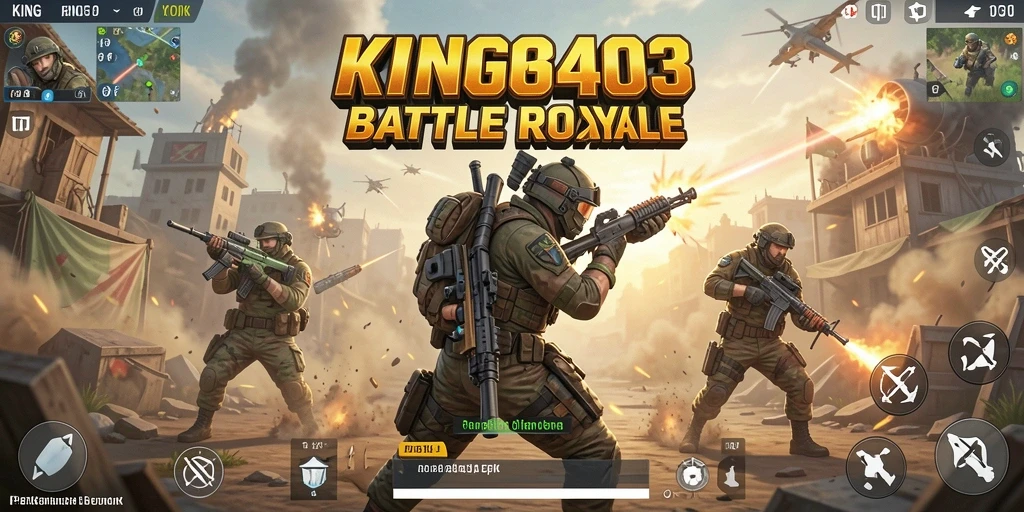 Gameplay KING403 menampilkan pertarungan intens di arena Battle Royale.