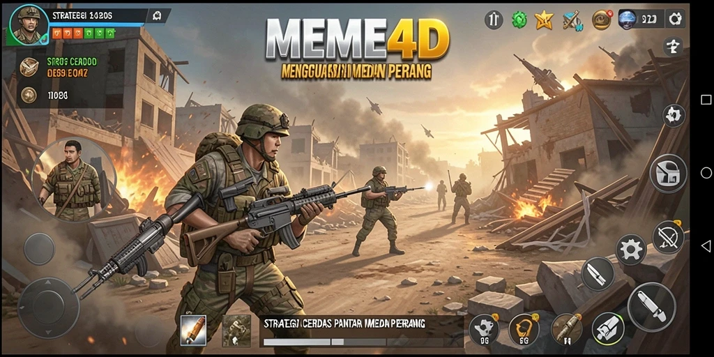 Tampilan vibrant dari gameplay strategi MEME4D yang menegangkan.