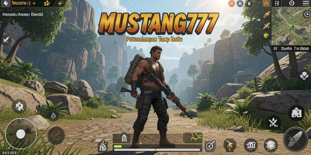 Screenshot gameplay MUSTANG77 menampilkan dunia Open World yang memukau.