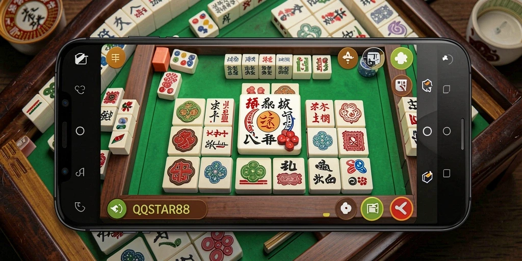 Tangkapan layar gameplay QQSTAR88 yang menampilkan aksi Mahjong yang seru.