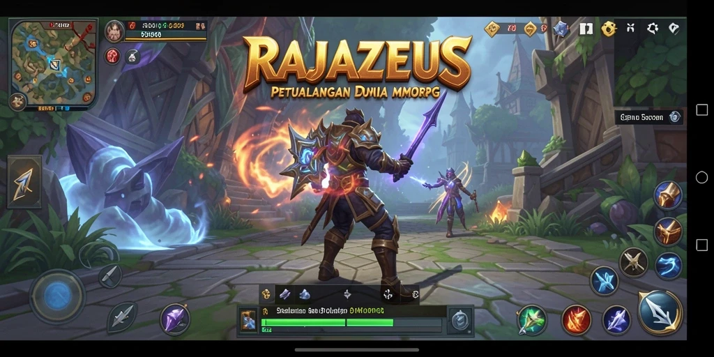Screenshot RAJAZEUS yang menampilkan aksi pertarungan epik di MMORPG.