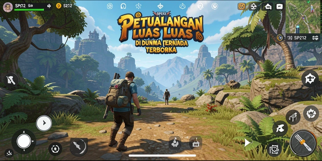 Gameplay SP212 yang menunjukkan petualangan bebas di dunia terbuka.