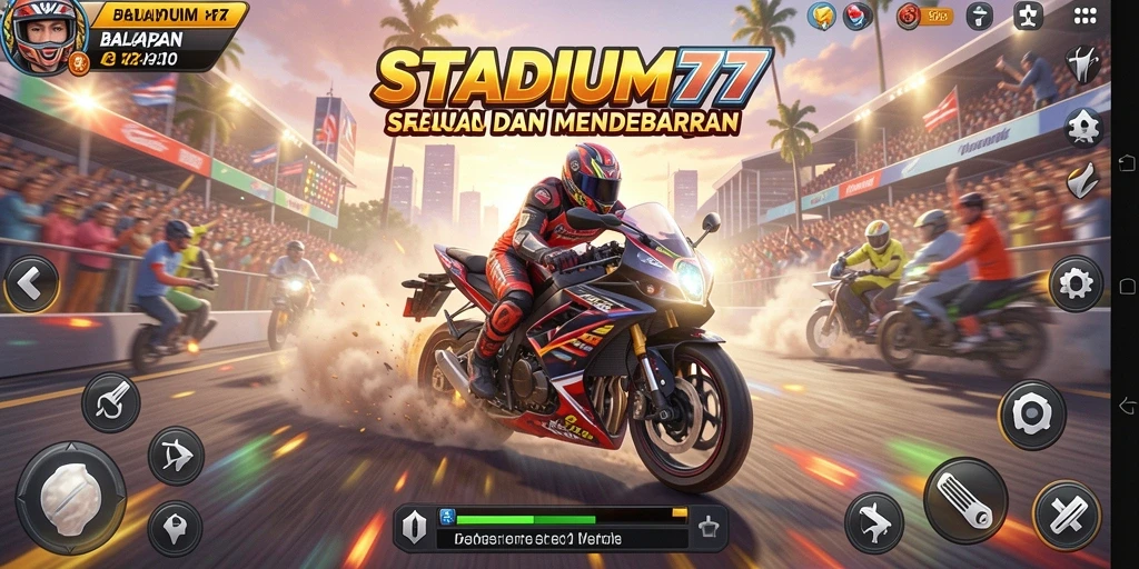 Tampilan gameplay Motor Racing yang mendebarkan di STADIUM77.