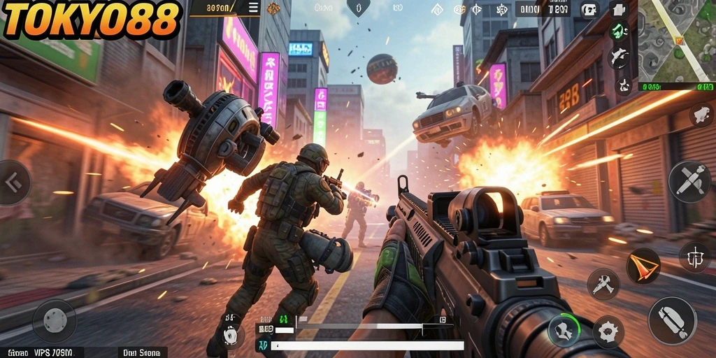 Screenshot dari gameplay TPS yang mendebarkan di TOKYO88.